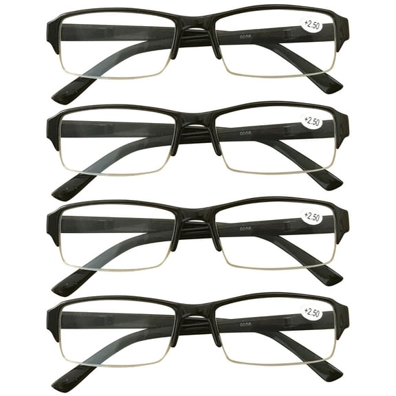 4 Packs Mens Womens Rectangle Half Frame Blue Light Blocking Reading Glasses Spring Hinge Readers +3.50