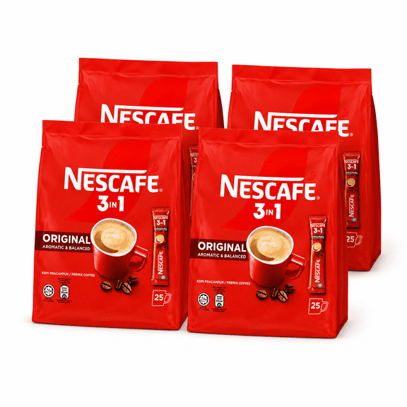 4 Packs Nescafe 3-in-1 ORIGINAL Premix Instant Coffee Single Serve Packets