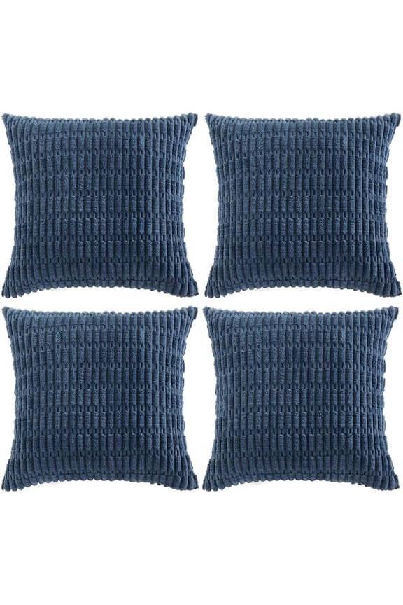 4 Packs Neutral Decorative Throw Pillow Covers 18x18 Inch for Living Room Couch Bed Sofa, Rustic Farmhouse Boho Neutral Home Decor, Soft Plush Striped Corduroy Square Cushion Case 45x45 cm