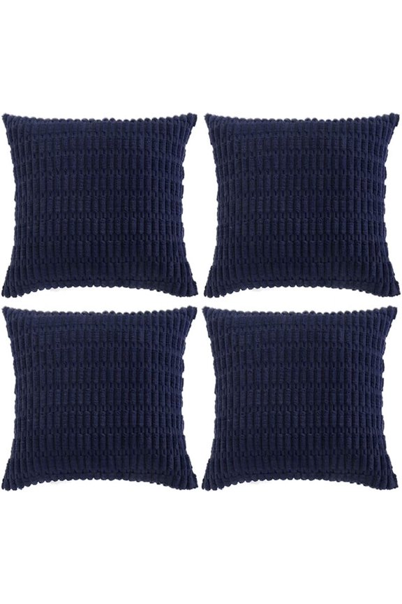 4 Packs Neutral Decorative Throw Pillow Covers 18x18 Inch for Living Room Couch Bed Sofa, Rustic Farmhouse Boho Home Decor, Soft Plush Striped Corduroy Square Cushion Case 45x45 cm