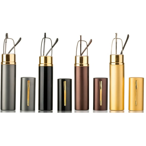 4 Packs Newbee Fashion -"Pocket" Tube Readers Easy Compact Pen Clip Portable Aluminum Hard Case Classic Spring Hinges, +1.00,+1.25, +1.50, +1.75, +2.00, +2.25, +2.50, +3.75, +3.00, +3.25, +350