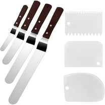 4 Packs Offset Spatula,Stainless Steel Cake Icing Spatula Set,4” 6” 8” 10”with Wooden Handle and 3 Packs Cake Smoother Scraper Set for Cake Decorating,Baking (Angled)