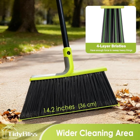 4 Packs Outdoor Broom Heavy Duty, 56 inches Tall Commercial Soft Bristle Angle Brush for Sweeping Outside  Garden Porch Deck Shop Restaurant Garage House Lobby Hardwood Floors (Green)