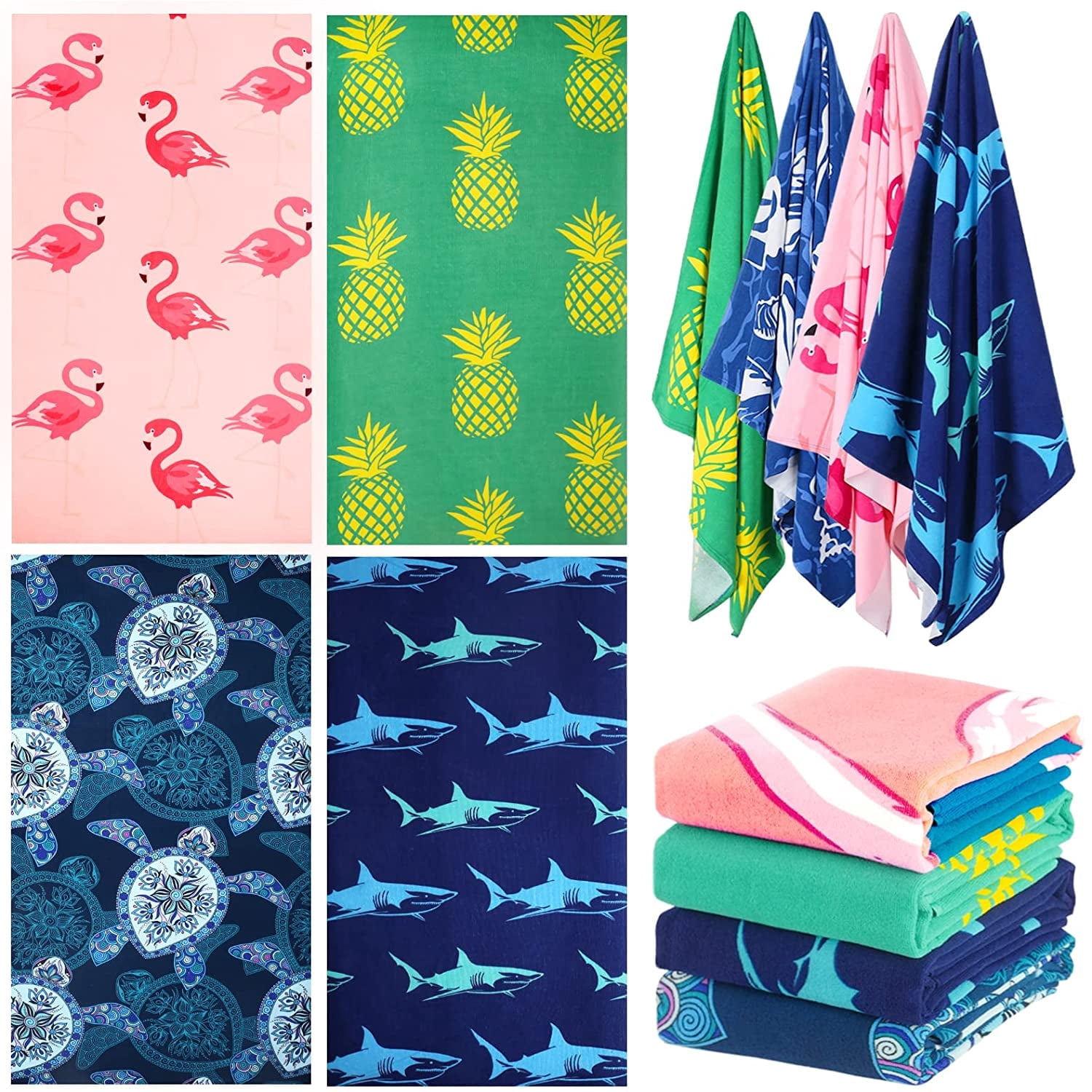 4 Packs Oversized Beach Towel Set, 36 x 72 in XL Extra Large Big Soft Clearance Pool Swim Travel Towels Blanket for Adult Women Men Camping Cruise Lounge Cover Gift