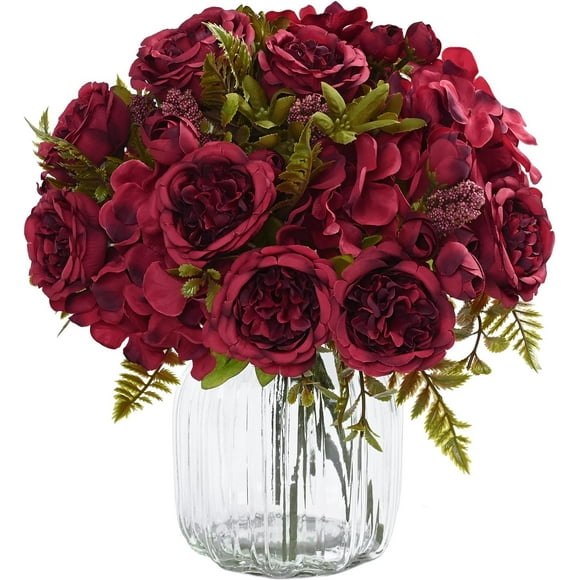 4 Packs Peonies Artificial Flowers, Burgundy Artificial Peonies, Silk Peonies Flowers Fake Peonies Artificial Flowers Peonies Bouquet for Halloween Centerpiece Table Wedding Home Decor