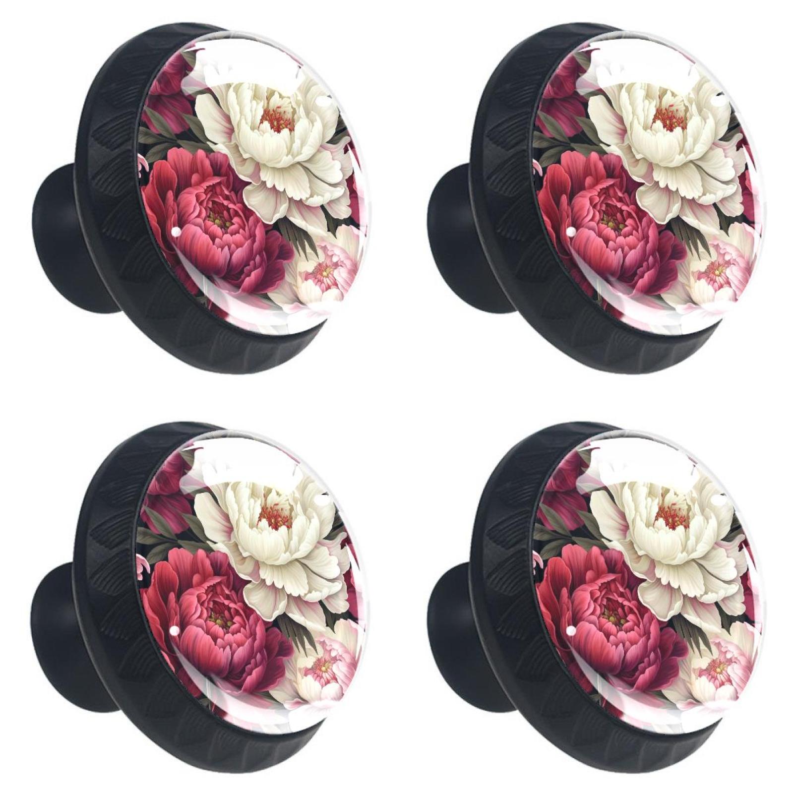 4 Packs Peony Black Knobs, 1.37 inch Kitchen Pulls
