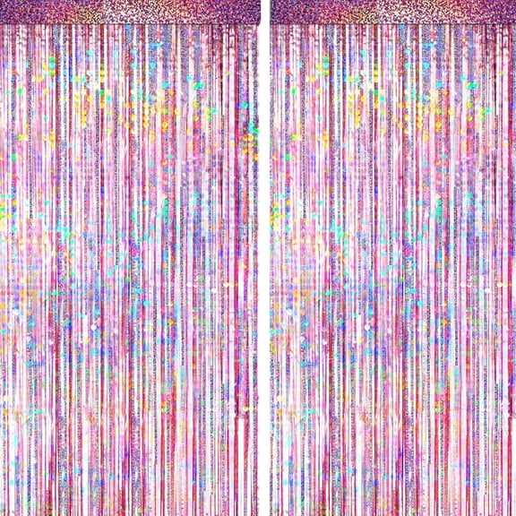 4 Packs Pink Foil Fringe Curtain, Pink Glitter Metallic Tinsel Backdrop for Birthday, Wedding, Baby Shower, Princess Bachelorette Cowgirl Party Decorations Supplies