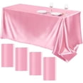 thumbnail image 1 of 4 Packs Pink Satin Tablecloth 102 x 58 Inch Overlay Satin Table Cover Rectangle Bright Silk Tablecloth Smooth Fabric Table Decoration for Wedding Banquet Party Events, 1 of 7