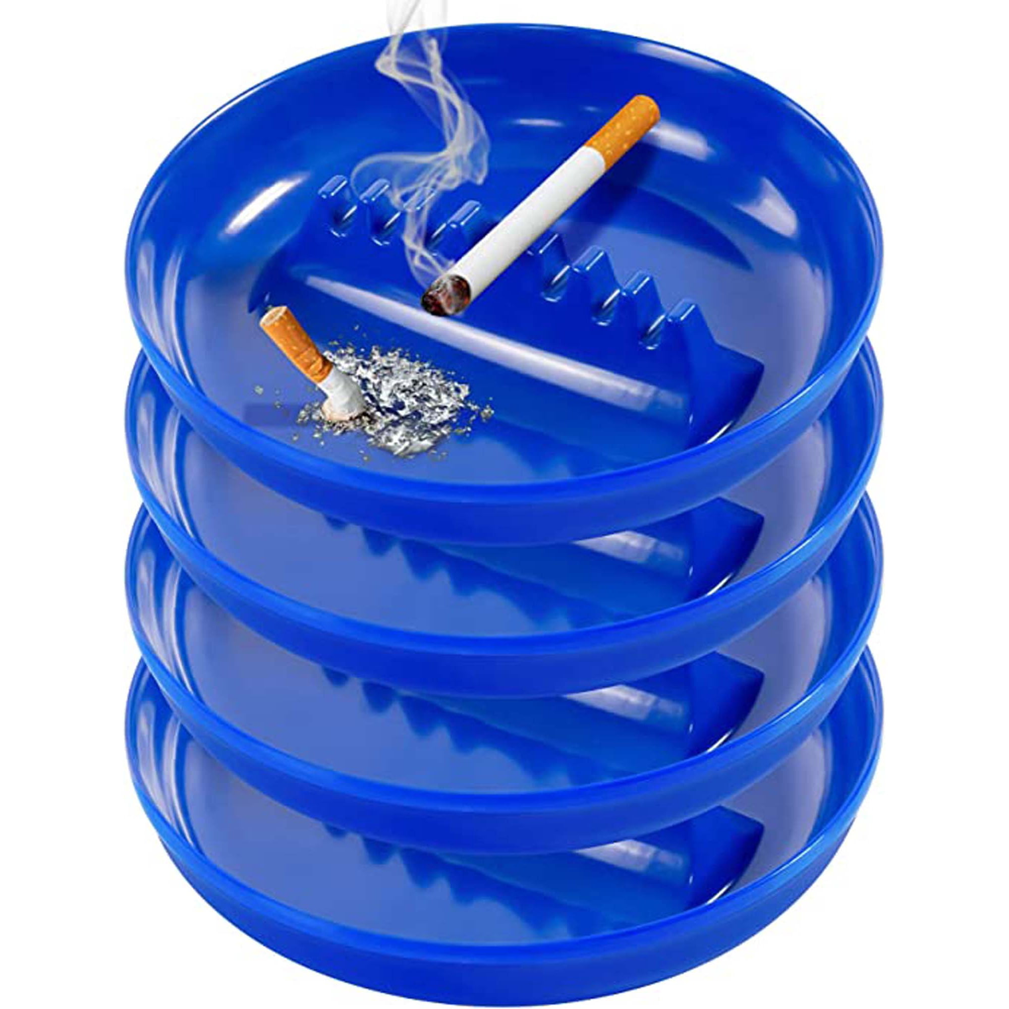 4 Packs Plastic Ashtrays for Cigarettes and Cigars, Indoor Outdoor Ash Tray  Large Size Tabletop Ashtray Decor for Home Office Restaurant Patio Bar,Blue  
