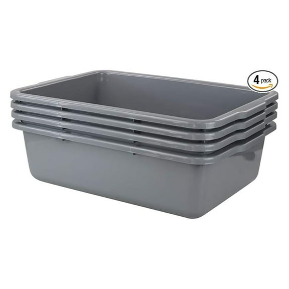 4 Packs Plastic Bus Tubs, Gray Large Utility Bus Box/ Tote Box, 32 L
