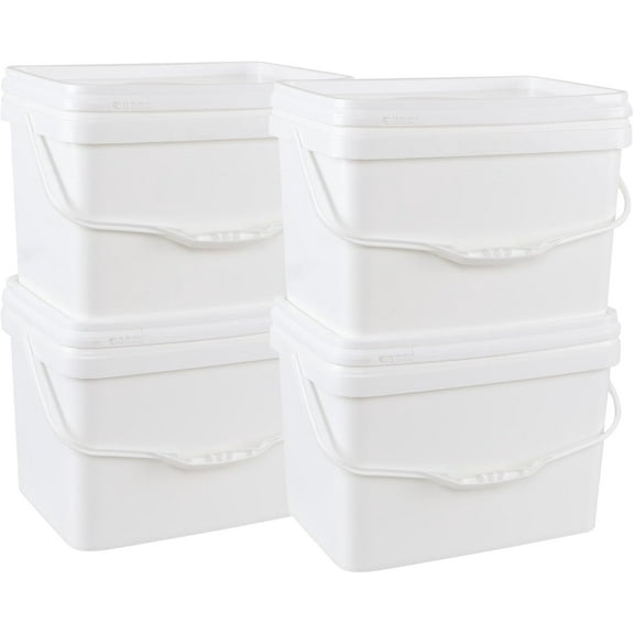 4 Packs Plastic Food Storage Bucket with Lid, 5 Gallon Airtight Plastic Buckets with Handles, White