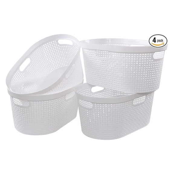 4 Packs Plastic Laundry Baskets, White Large Dirty Clothes Organizer Hampers, 40 L