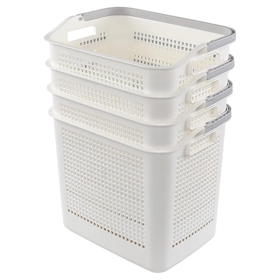 4 Packs Plastic Laundry Hamper with Handles, 35 L Laundry Baskets for Dirty Clothes, White