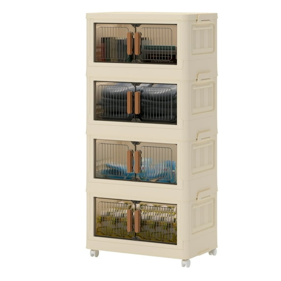 4 Packs Plastic Storage Bins, Storage Bins with Lids, Stackable Storage Bins for Closet Organizer, Dual Open Bathroom Organizer Laundry Room Organizatio, Collapsible Plastic Storage Bins with Wheels