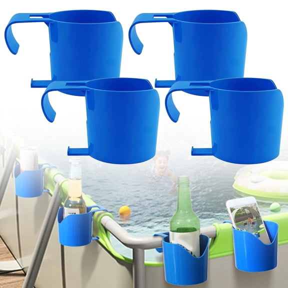 4 Packs Pool Cup Holders, Poolside Cup Holder for Above Ground Pools, Pool Drink Holders for Party Fits Most Above Ground Pools Top Bar,Pool Accessories for Above Pools (Blue Round)