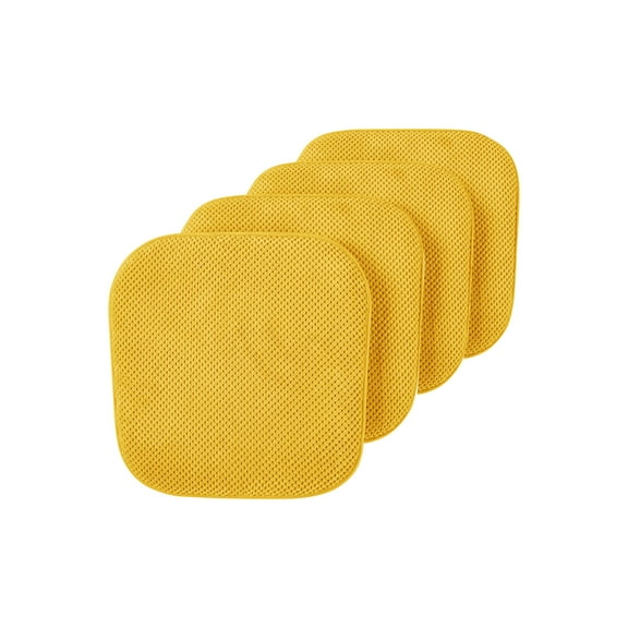 4 Packs: Premium Comfort Non Slip Memory Foam Kitchen & Dining Room Seat, Chair Cushions - Gold