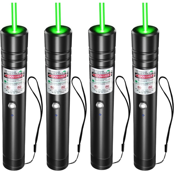 [4 Packs] Rechargeable Green Laser Pointer High Power Green Beam Laser Light Long Distance Range For TV/LED/LCD Screens Tactical Flashlights Presentation Office/Outdoors/Astronomic/Construction [001]