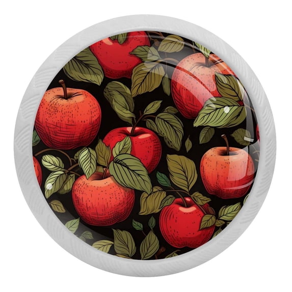 4 Packs Red Apples Fruit Fluorescence Crystal Glass Cabinet Knobs Drawer Handles for Kitchen Cabinets Dresser Cupboard Wardrobe Pulls Handles