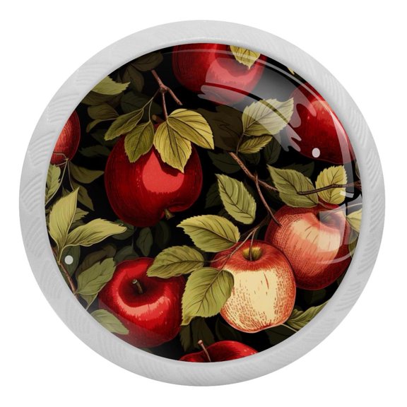 4 Packs Red Apples Fruit Fluorescence Crystal Glass Cabinet Knobs Drawer Handles for Kitchen Cabinets Dresser Cupboard Wardrobe Pulls Handles