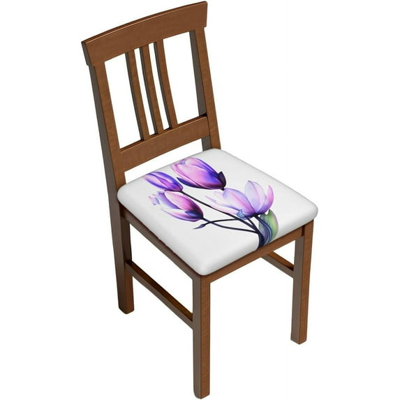 4 Packs Removable Chair Seat Covers for Dining Room, Spring Purple Flower Stretchable Wedding Party Chair Slipcovers Cushion Protector Summer Tulip Furniture Decor, 16.9x16.9 Inches