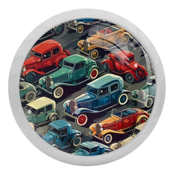 4 Packs Retro Cars on Road Crystal Glass Cabinet Knobs Drawer Handles for Kitchen Cabinets Dresser Cupboard Wardrobe Pulls Handles