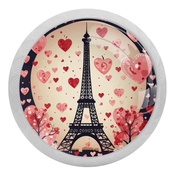 4 Packs Romantic Eiffel Tower Red Heart Fluorescence Crystal Glass Cabinet Knobs Drawer Handles for Kitchen Cabinets Dresser Cupboard Wardrobe Pulls Handles