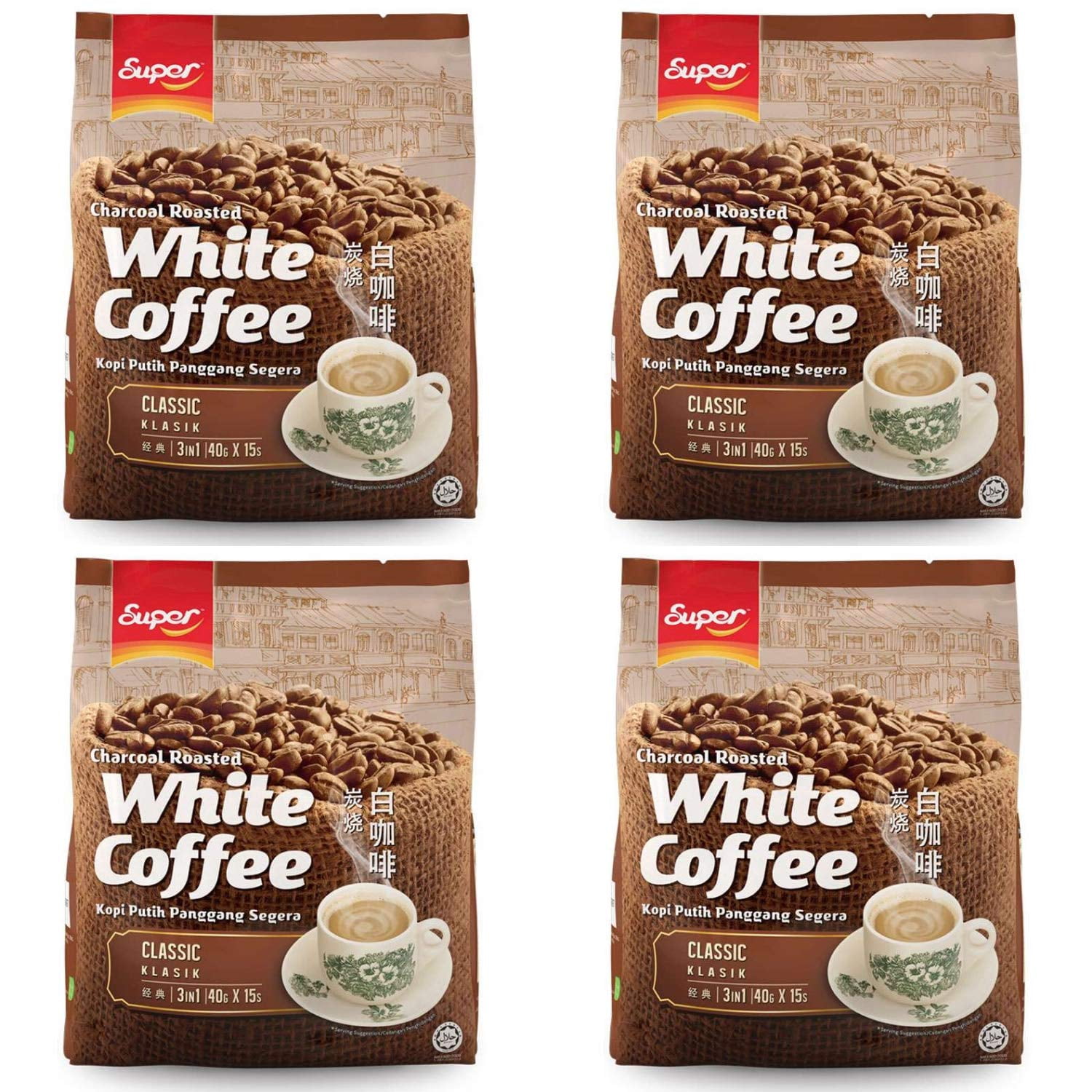 SUPER Charcoal Roasted Classic White 3-in-1 Instant Coffee – 4 Packs, 60 Sachets, Imported From Malaysia 1 thumbnail image