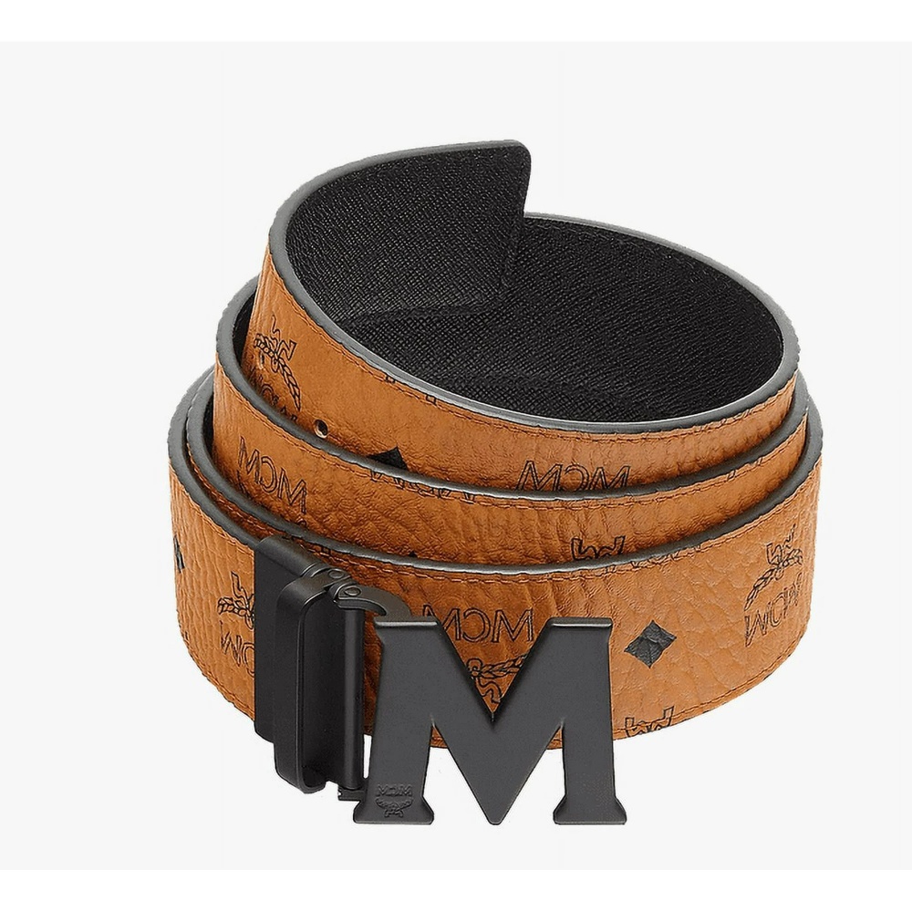 MCM Reversible Red To Black Leather Belt – Gold Buckle – Adjustable Men's Dress Belt