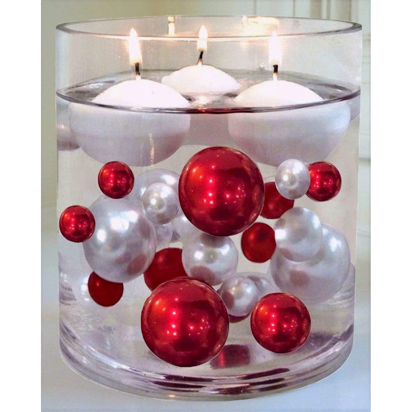 4 Packs Sale 'Floating' Red & White Pearls No Hole Jumbo/Assorted