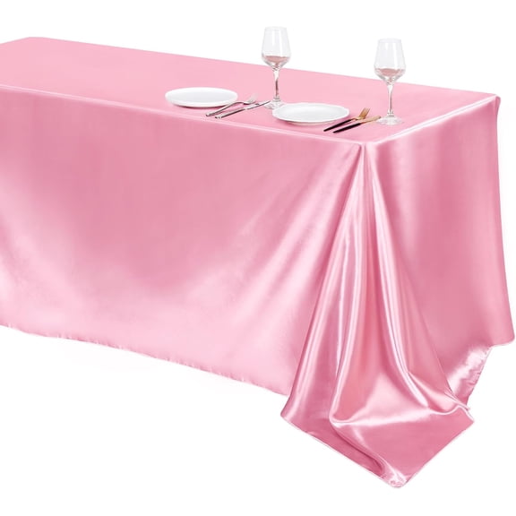 4 Packs Satin Tablecloth 102 x 58 Inch Overlay Satin Table Cover Rectangle Bright Silk Tablecloth Smooth Fabric Table Decoration for Wedding Banquet Party Events, White