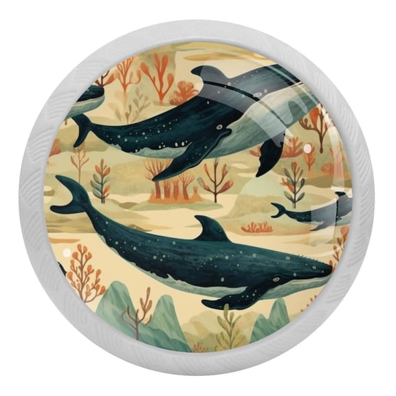 4 Packs Sea Animal Whales Fluorescence Crystal Glass Cabinet Knobs Drawer Handles for Kitchen Cabinets Dresser Cupboard Wardrobe Pulls Handles