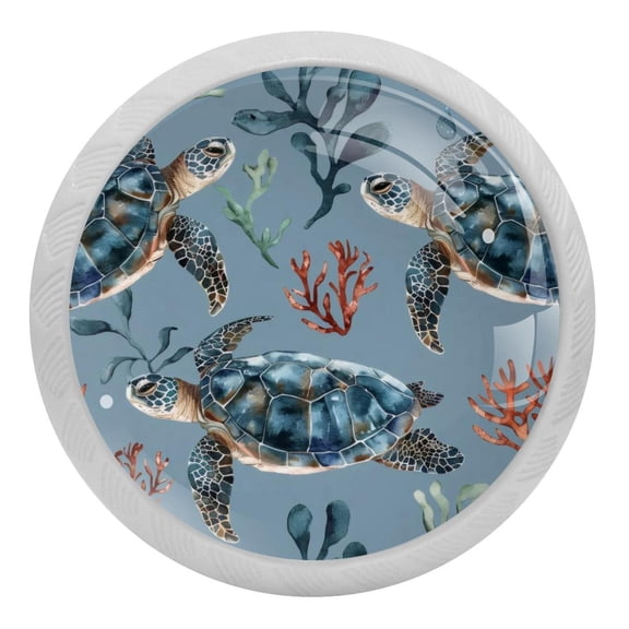 4 Packs Sea Turtle and Seaweed Crystal Glass Cabinet Knobs Drawer Handles for Kitchen Cabinets Dresser Cupboard Wardrobe Pulls Handles