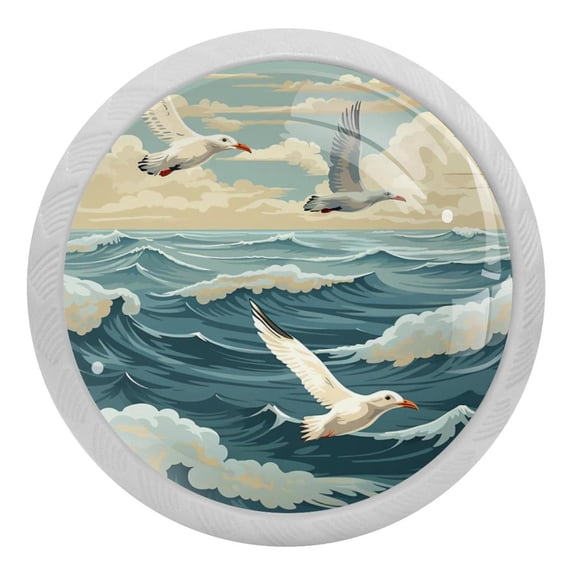 4 Packs Seagull Flying over Sea Waves Fluorescence Crystal Glass Cabinet Knobs Drawer Handles for Kitchen Cabinets Dresser Cupboard Wardrobe Pulls Handles