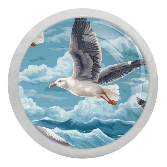 4 Packs Seagull Flying over Sea Waves Fluorescence Crystal Glass Cabinet Knobs Drawer Handles for Kitchen Cabinets Dresser Cupboard Wardrobe Pulls Handles