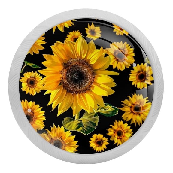 4 Packs Seamless Sunflowers Crystal Glass Cabinet Knobs Drawer Handles for Kitchen Cabinets Dresser Cupboard Wardrobe Pulls Handles