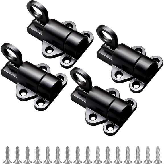 4 Packs Self Closing Latch Spring Door Lock, Resilient Bolt Latch Security Automatic Gate Lock, Spring Barrel Slide Door Lock with Screws for Cabinet
