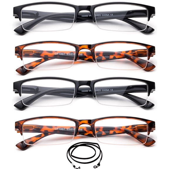 4 Packs Semi Half Frame Reading Glasses for Men Stylish Semi Rimless Reading Glasses Mens 1.25