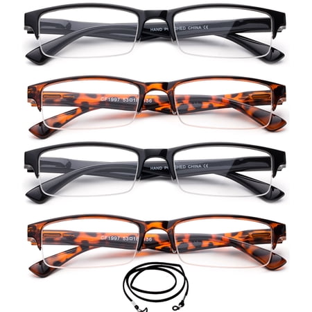 4 Packs Semi Half Frame Reading Glasses for Men Stylish Semi Rimless Reading Glasses Mens 2.00