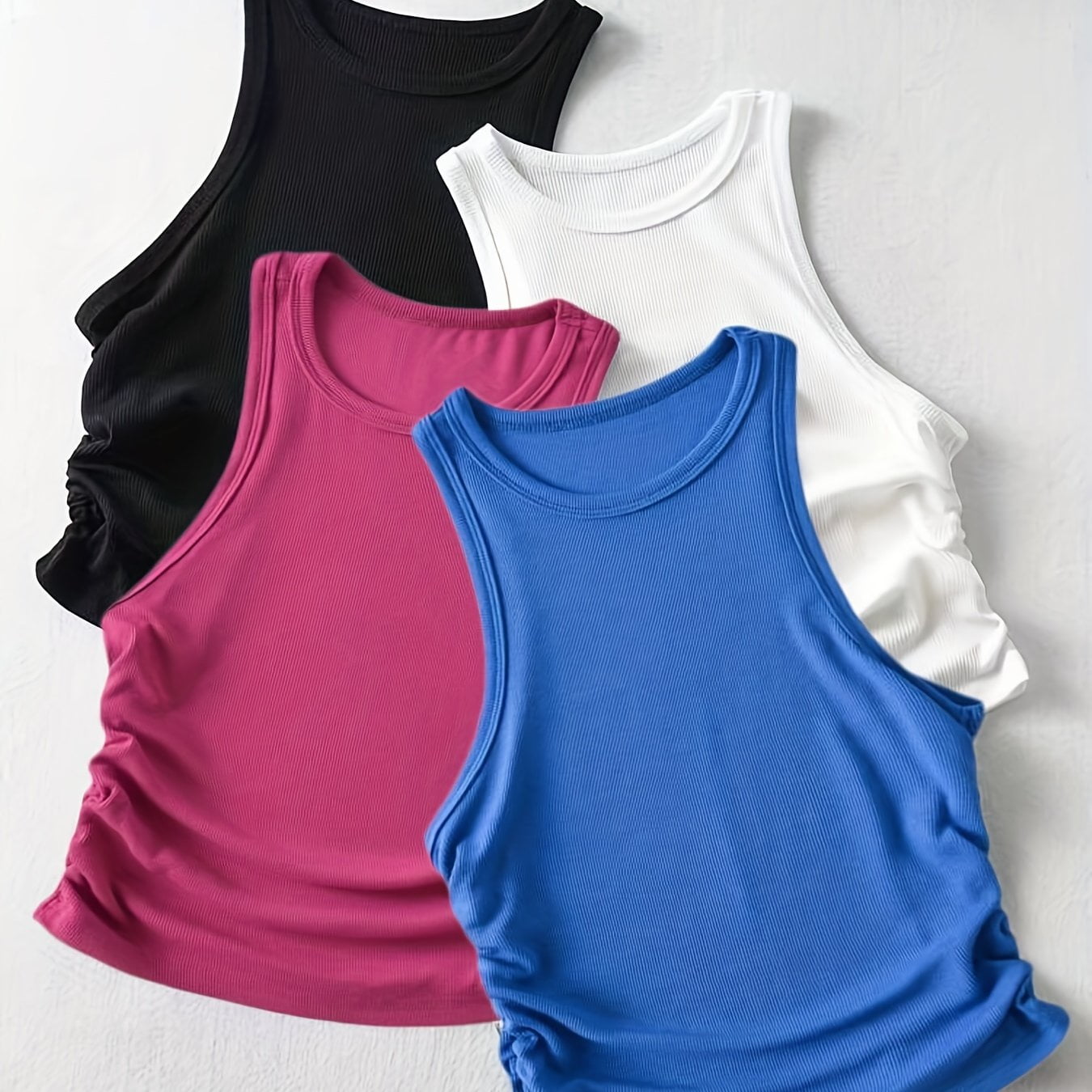 4 Packs Side Ruched Tank Tops, Y2K Crew Neck Tank Tops For Summer ...