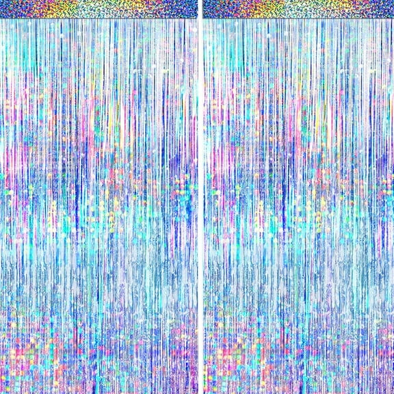 4 Packs Silver Foil Fringe Curtain, Glitter Metallic Tinsel Backdrop for Birthday, Wedding, Baby Shower, Bachelorette, 70s 80s 90s Theme Disco Party, Iridescent Party Decorations Supplies
