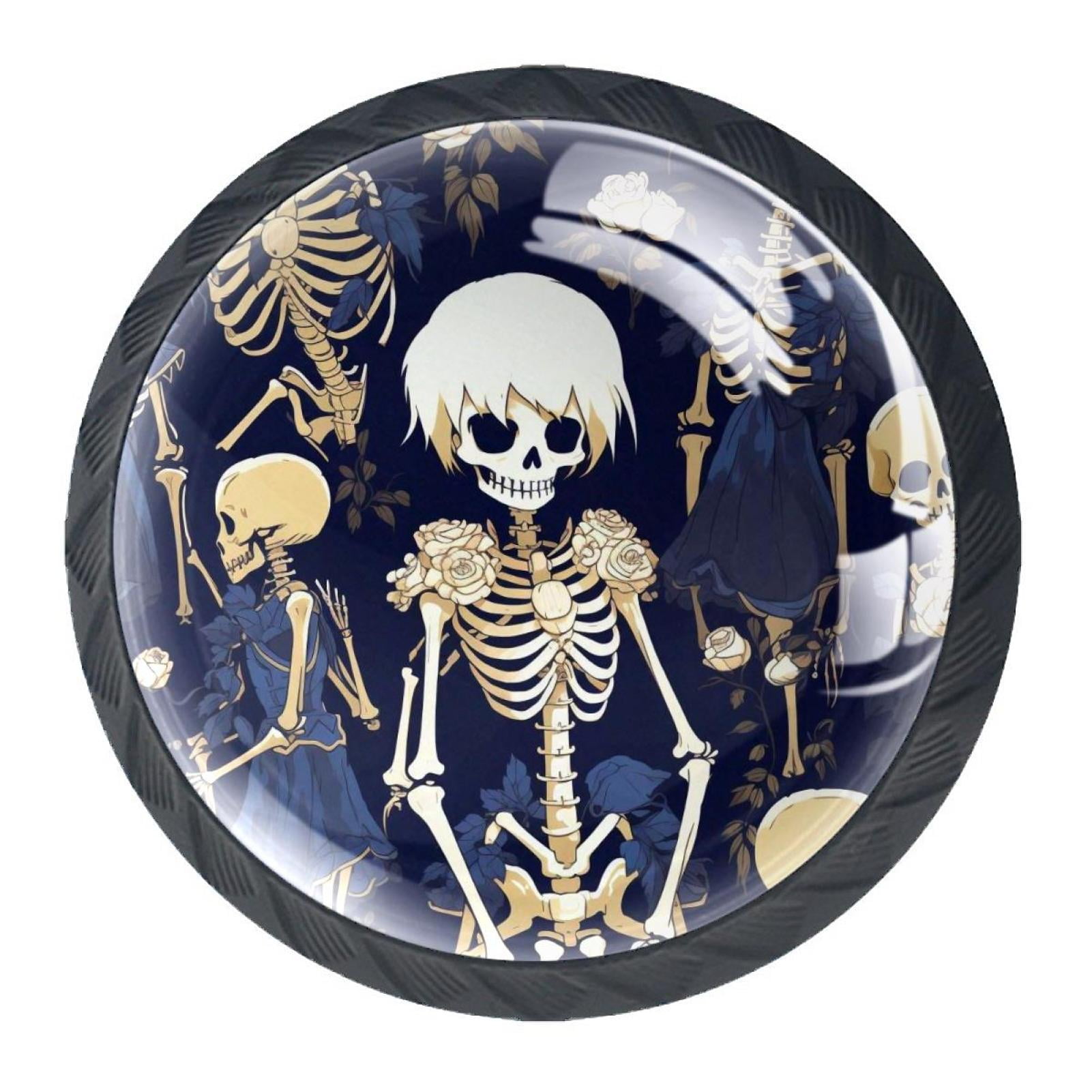 4 Packs Skeleton Crystal Knobs, Black Dresser Knobs with Screws