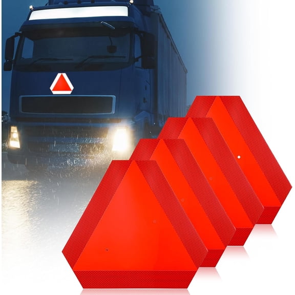 4 Packs Slow Moving Vehicle Sign Aluminum Reflective Safety Triangle Sign, 14"x16" Vehicle Triangle Signs Reflective Engineering Signs for Golf Cart Tractor, UTV