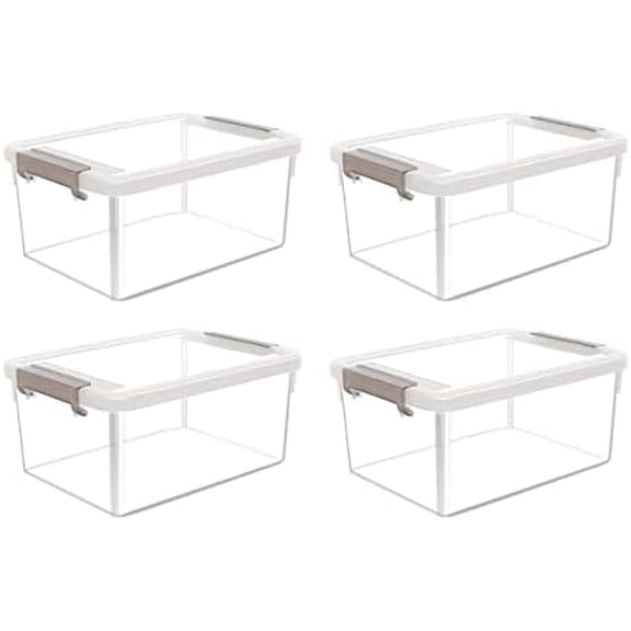 4 Packs Small Storage Bins with Lids 3.2 QT Plastic Storage Containers for Organizing Stackable Clear Storage Boxes