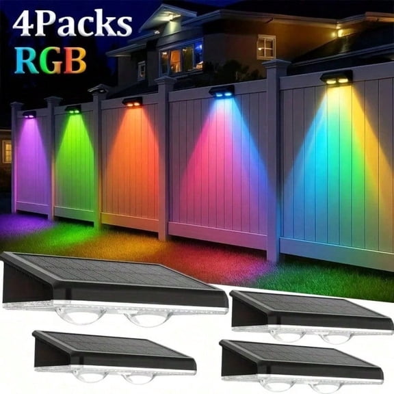4 Packs Solar Fence Decorative Lights RGB Outdoor Smart Lighting For Christmas Halloween Shopping Malls Garages Stairs Garden