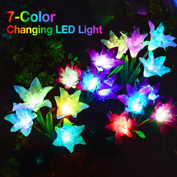 4 Packs Solar Lights, With 16 Larger Artificial Lilies, Multi-Color Color Changing Lights, Solar Garden Decorative Lights, Courtyard Lawn Channel