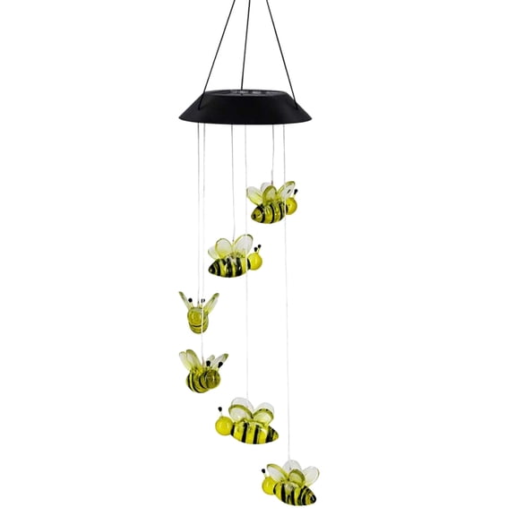 4 Packs Solar Powered Wind Chime Light Outdoor Garden Decor Color Changing LED Hanging Lamp for Patio Yard Home Decoration with Crystal Bees