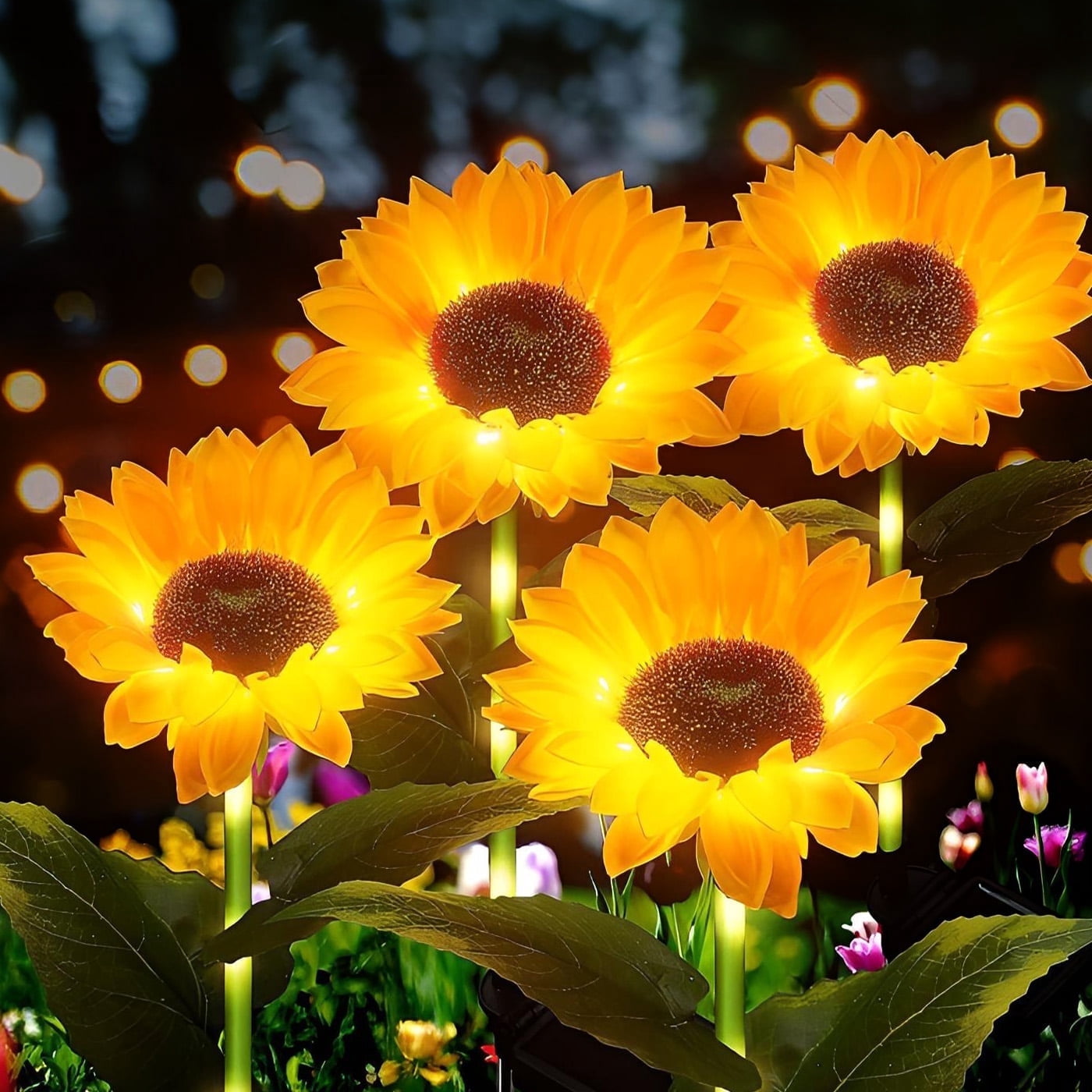 4 Packs Solar Sunflower Lights Garden Decor, Artificial Sunflowers Solar Garden Decorative Lights with Glowing Stems,Waterproof Solar Outdoor Lights for Lawn, Patio, Yard, Pathway