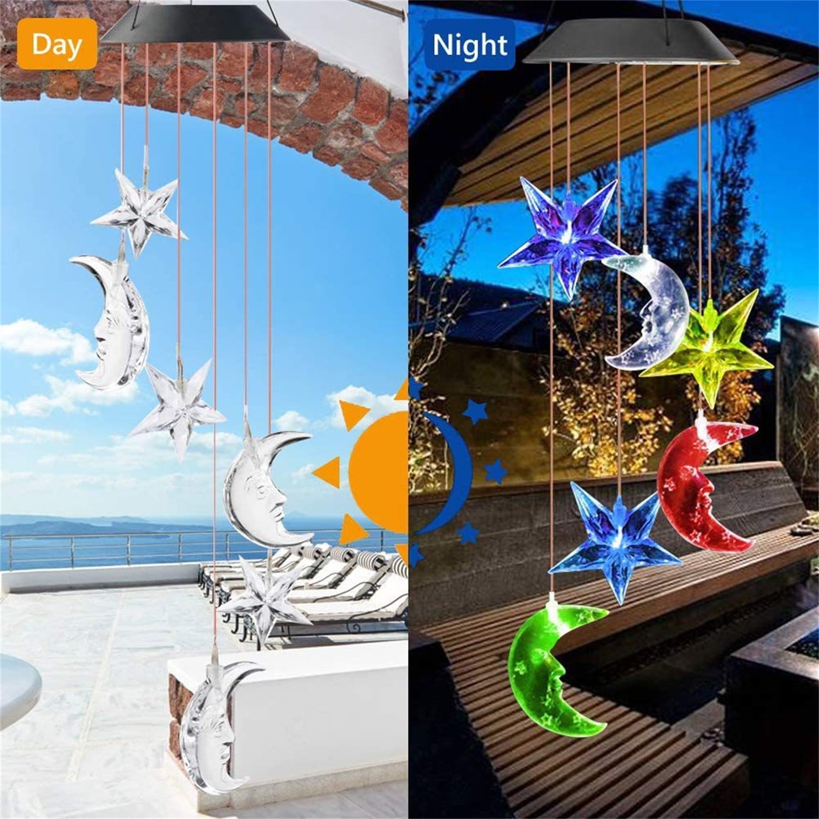 Image showcasing 4 Packs Solar Wind Chime Lights Outdoor Color Changing LED Hanging ...
