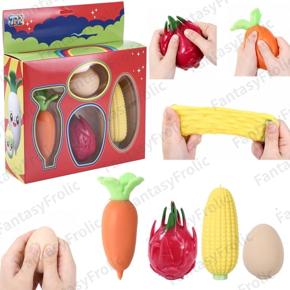 4 Packs Squishy Pack Squishy Toys Squeeze Toys Soft Fruit Vegetable Squishies Stress Relief Fidget Sensory Play Toys Gift Set For Kids Adults Party Supplies