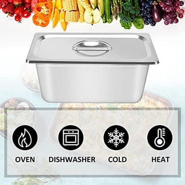 3 Pack Hotel Pans With Lids, 1/3 Size X 6 Inch Deep Steam